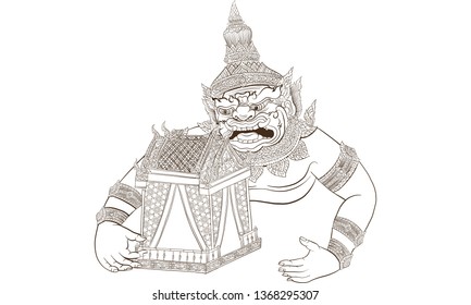 Thai traditional tattoo, Thai traditional painting in temple, vector
