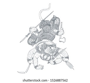 Thai traditional tattoo, Thai traditional painting in temple, vector