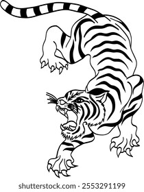 Tatuaje tradicional tailandés, un tigre. archivo de Vector para varias tareas