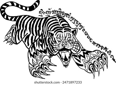 Thai traditional tattoo, a tigers (Sueu Phen). vector file for various tasks