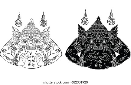 Thai traditional tattoo, Thai tradition painting, Lord Rahu