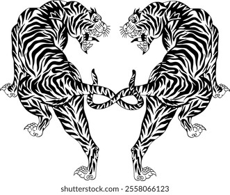 Thai traditional tattoo, Twin tigers. vector file for various tasks