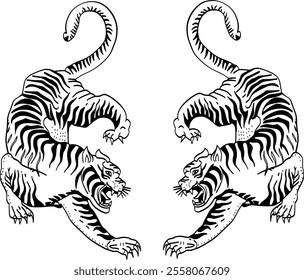 Thai traditional tattoo, Twin tigers. vector file for various tasks