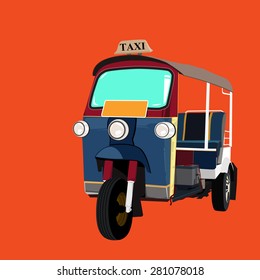 Thai traditional Tuk Tuk in Bangkok of Thailand. Vector Illustration