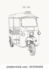 Thai traditional Tuk Tuk in Bangkok of Thailand. Vector Illustration