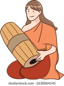 A Thai traditional woman playing Thai drum illustration