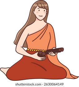 Uma mulher tradicional tailandesa jogando krab ou krab de madeira ou ilustração de percussão de madeira tailandesa