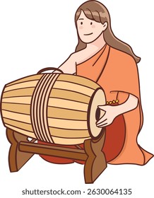 A Thai traditional woman playing taphon drum illustration
