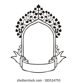 Thai tree ornament with arch frame label sketch vector