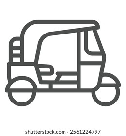 Thai tuktuk taxi cab line icon, town transport concept. Vector graphics. Taxi cart motorbike sign on white background, outline style icon for mobile or web design