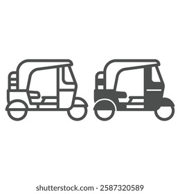 Thai tuktuk taxi cab line and solid icon, town transport concept. Vector graphics. Taxi cart motorbike sign on white background, outline style icon for mobile or web design