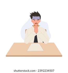 Thai University Student in Uniform Despairingly Begging to God During Exam