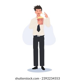Thai university student in uniform  Having Fun with Popcorn Snack