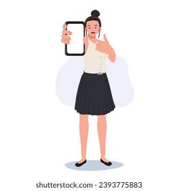 Thai University Student in Uniform Showing Phone 