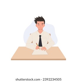 Thai University Student in Uniform Taking Exam, Concentrated Asian Education