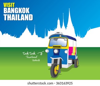 Thai vehicle Tuk Tuk in Bangkok of Thailand, vector