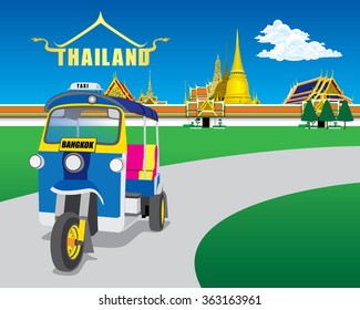 Thai vehicle Tuk Tuk in Bangkok of Thailand, vector