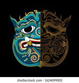 Thai Virunjambang mask (khon) the villain in ramayana story