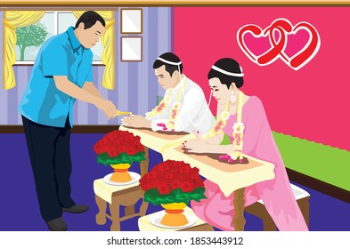 Thai water pouring ceremony in wedding vector design