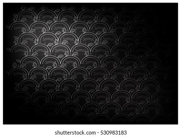 Thai Wave Pattern, Illustration of Beautiful Black Vintage Texture Wallpaper Background for Add Content or Picture.