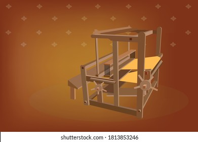 Thai weaving loom machine on Thai traditional handcrafted pattern background 