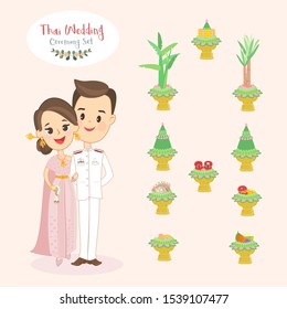 Thai Wedding Ceremony Set Vector