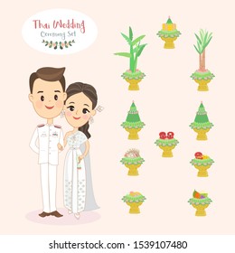 Thai Wedding Ceremony Set Vector