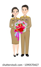 Thai Wedding Couple In Thai Teacher Uniform