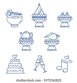 Thai wedding icon; wedding timeline ,wedding icon ,wedding card, monocrom 