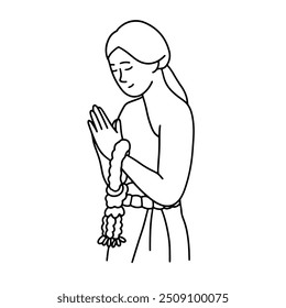 Thai woman praying, handdrawn illustration