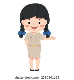 Thai woman teacher welcome in uniform