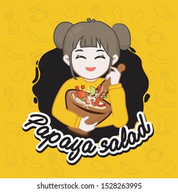 thai women chef cooking papaya salad, Som Tum,Chef mascot