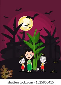 Thai women and kids ghost cartoon Halloween horror 
