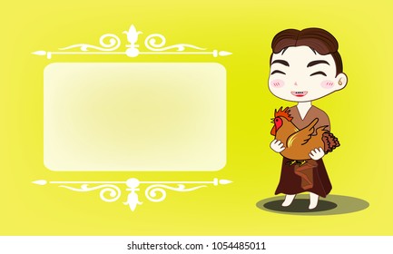 Thai young man with friend in yellow vintage background