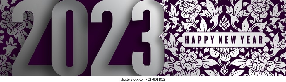 Thailand 2023 Happy new year design for greeting cards or for branding, banner, cover, card Happy new year 2023 with paper cut art and craft style on paper color background.