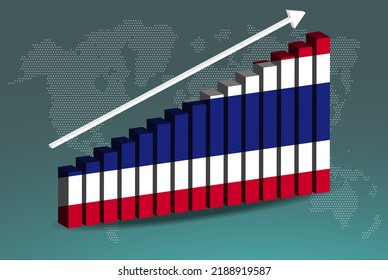 Thailand 3D bar chart graph vector, upward rising arrow on data, country statistics concept, Thailand country flag on 3D bar graph, increasing values, news banner idea