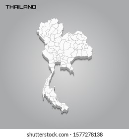 Thailand 3d map with borders of regions. Vector illustration