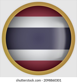 Thailand 3D rounded Flag Button Icon with Gold Frame
