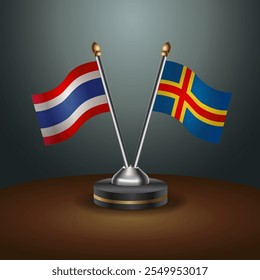 Thailand and Aland Islands table flags relation  with gradient backgrund. Vector Illustration