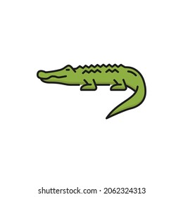 Thailand alligator isolated wild crocodile color line icon. Vector Thai green crocodile, scary carnivore crocodylus reptile. Mississippiensis predator animal, symbol of Thailand, dangerous creature