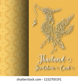 Thailand ancient concept .Kinnaree or Phoenix Fairy tale bird.Thai traditional style.vector illustration for Travel in Thailand.poster,greeting card, party invitation,banner,brochure,other use