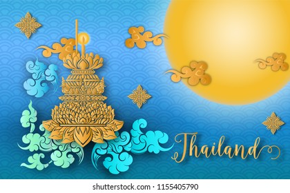 Thailand ancient concept. Loy Krathong Festival.Thai traditional style.vector illustration for Travel in Thailand.poster,greeting card, ,flyer,brochure,other use