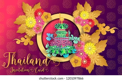 Thailand ancient concept. Loy Krathong Festival.Thai traditional style.vector illustration for Travel in Thailand.vector , illustration.poster,greeting card, ,flyer,brochure,other use
