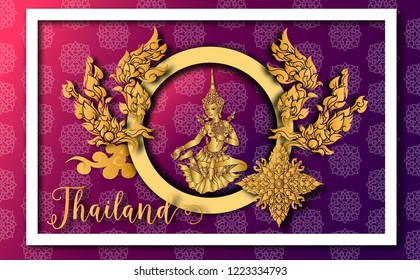 Thailand ancient Luxury concept .Fairy godmother.Fairy tale woman.Thai traditional style.vector illustration for Travel in Thailand.poster,greeting card, party invitation,banner,brochure,other use