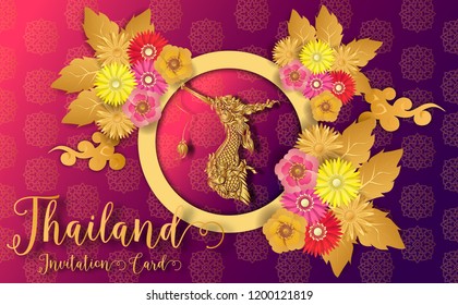 Thailand ancient Luxury concept .Kinnaree or Phoenix Fairy tale bird.Thai traditional style.vector illustration for Travel in Thailand.poster,greeting card, party invitation,banner,brochure,other use