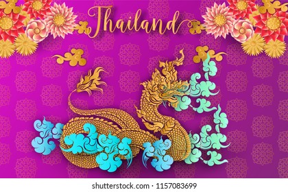 Thailand ancient Luxury concept .Naka ,thai dragon,Serpent.Thai traditional style.vector illustration for Travel in Thailand.poster,greeting card, party invitation,banner,brochure,other use