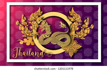 Thailand ancient Luxury concept .Naka ,thai dragon,Serpent.Thai traditional style.vector illustration for Travel in Thailand.poster,greeting card, party invitation,banner,brochure,other use