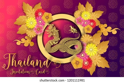 Thailand ancient Luxury concept .Naka ,thai dragon,Serpent.Thai traditional style.vector illustration for Travel in Thailand.poster,greeting card, party invitation,banner,brochure,other use