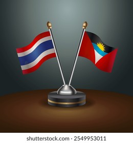 Thailand and Antigua and Barbuda table flags relation  with gradient backgrund. Vector Illustration