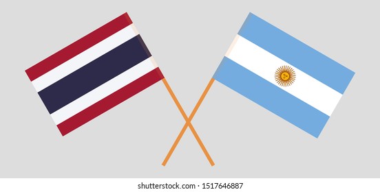 Thailand and Argentina. Crossed Thai and Argentinean flags. Official colors. Correct proportion. Vector illustration

